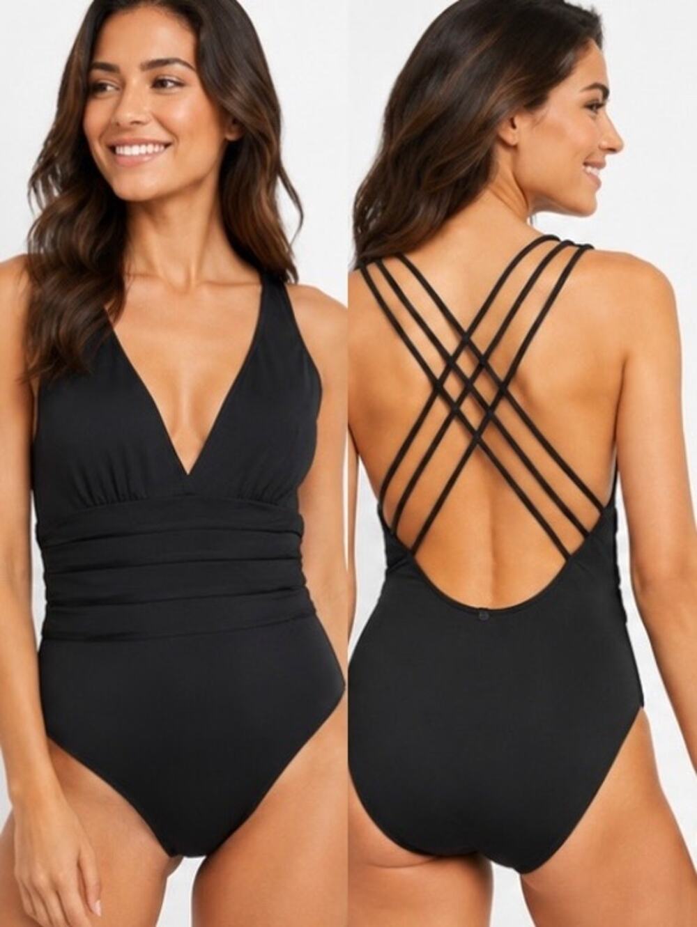 NWT Catherine Malandrino Black One-Piece Swimsuit Strappy Crisscross Back Large
